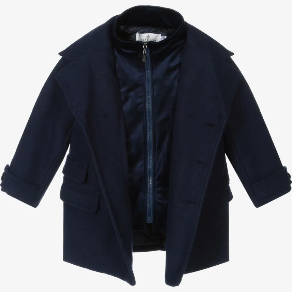Boys Navy Blue Coat & Hat Set