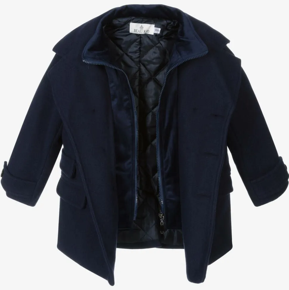 Boys Navy Blue Coat & Hat Set