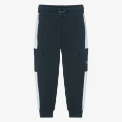 Boys Navy Blue Cotton Cargo Joggers