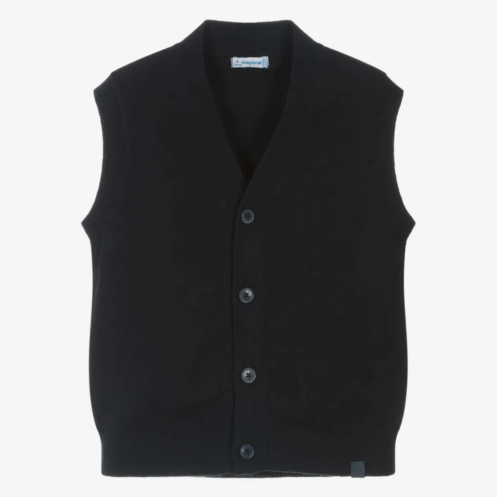 Boys Navy Blue Cotton Knit Waistcoat
