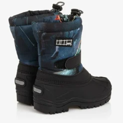 Boys Navy Blue Dinosaur Snow Boots
