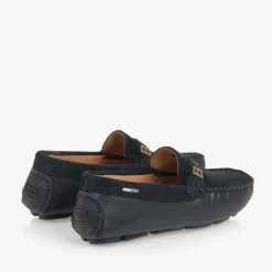 Boys Navy Blue Leather Moccasins