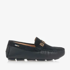Boys Navy Blue Leather Moccasins