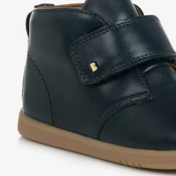 Boys Navy Blue Leather Velcro Boots