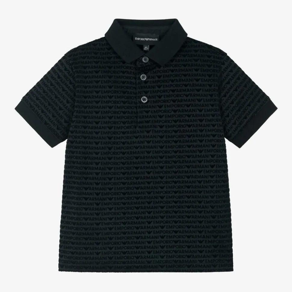 Boys Navy Blue Logo Pattern Polo Shirt
