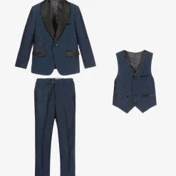 Boys Navy Blue Satin Suit