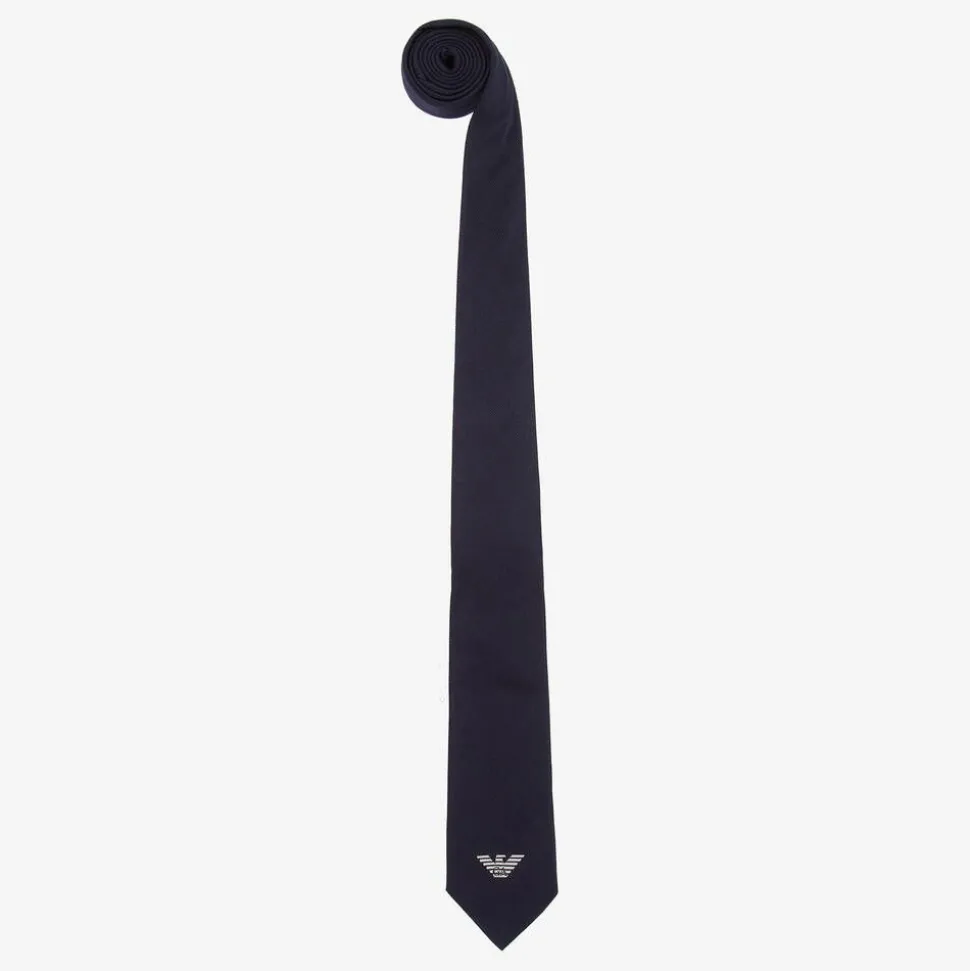 Boys Navy Blue Silk Eagle Logo Tie