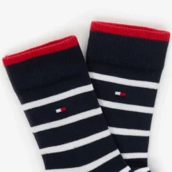 Boys Navy Blue Striped Cotton Socks (2 Pack)