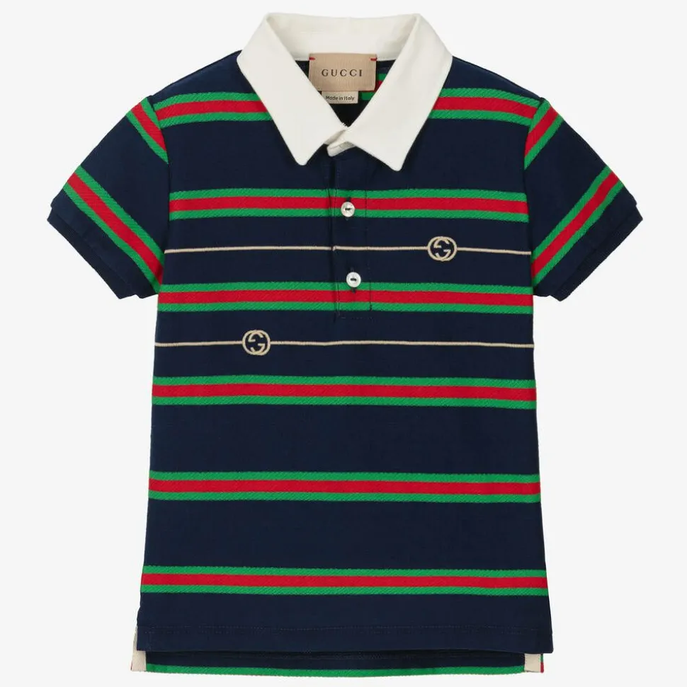 Boys Navy Blue Striped Web Polo Shirt