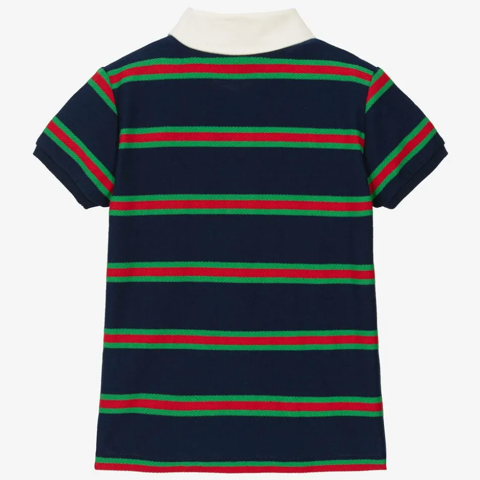 Boys Navy Blue Striped Web Polo Shirt