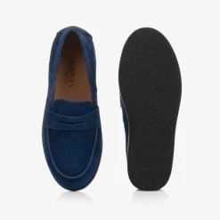 Boys Navy Blue Suede Leather Loafers