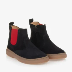 Boys Navy Blue Suede Leather Boots