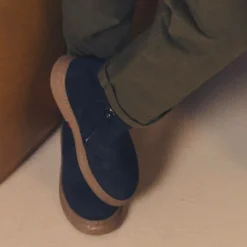 Boys Navy Blue Suede Leather Boots