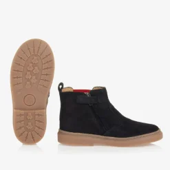 Boys Navy Blue Suede Leather Boots