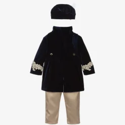 Boys Navy Blue Velvet & Satin Suit