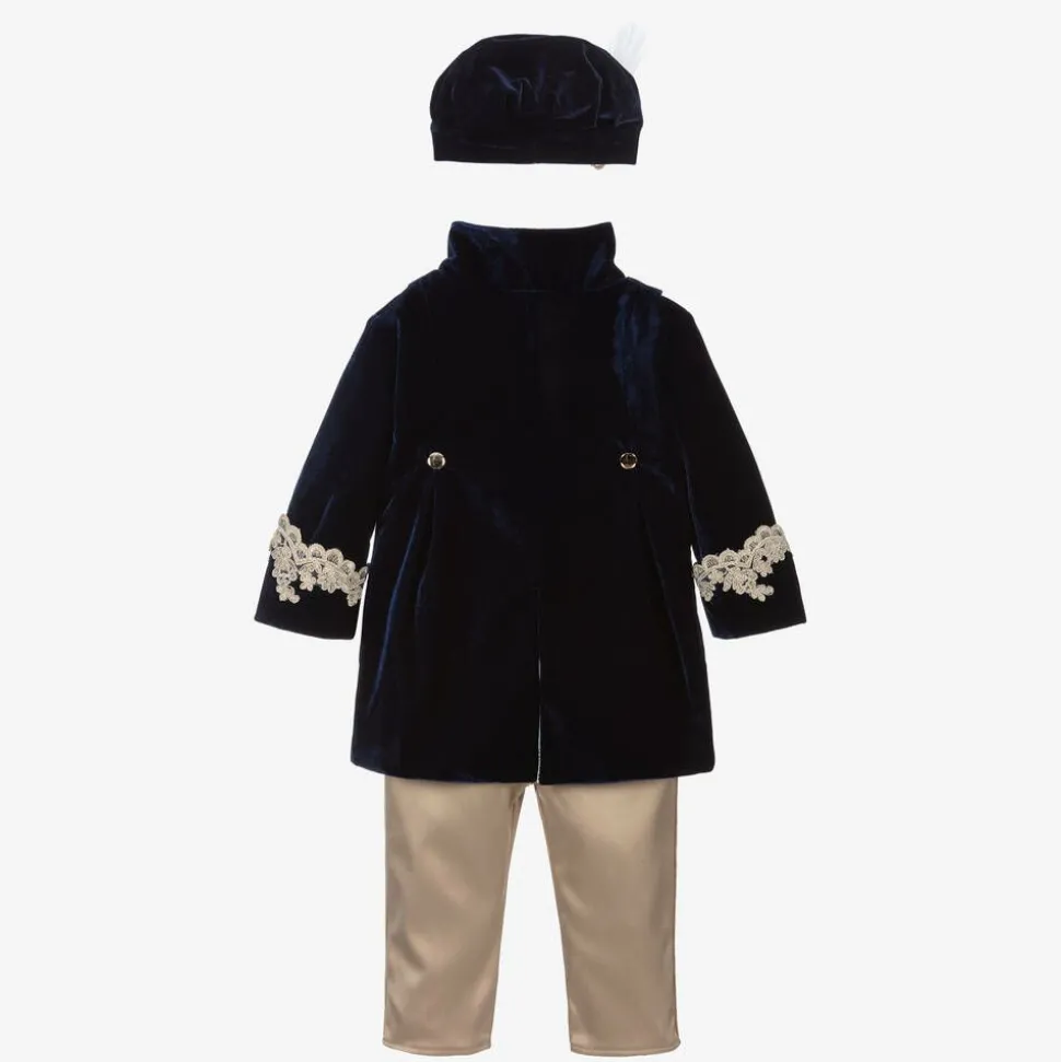 Boys Navy Blue Velvet & Satin Suit