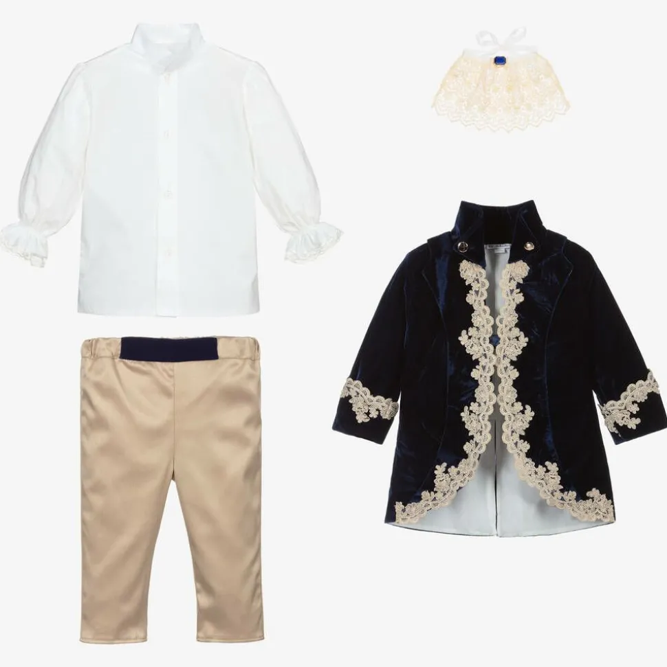 Boys Navy Blue Velvet & Satin Suit