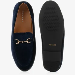 Boys Navy Blue Velvet Loafers