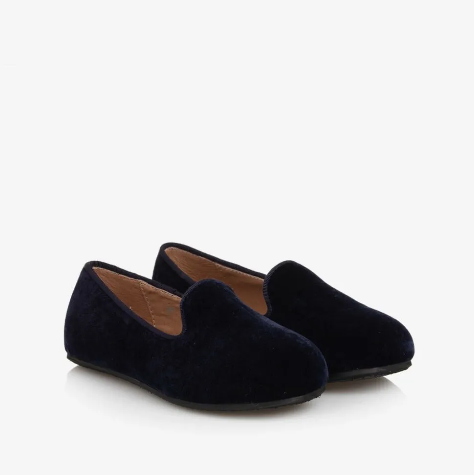 Boys Navy Blue Velvet Loafers