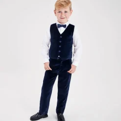 Boys Navy Blue Velvet Waistcoat Suit