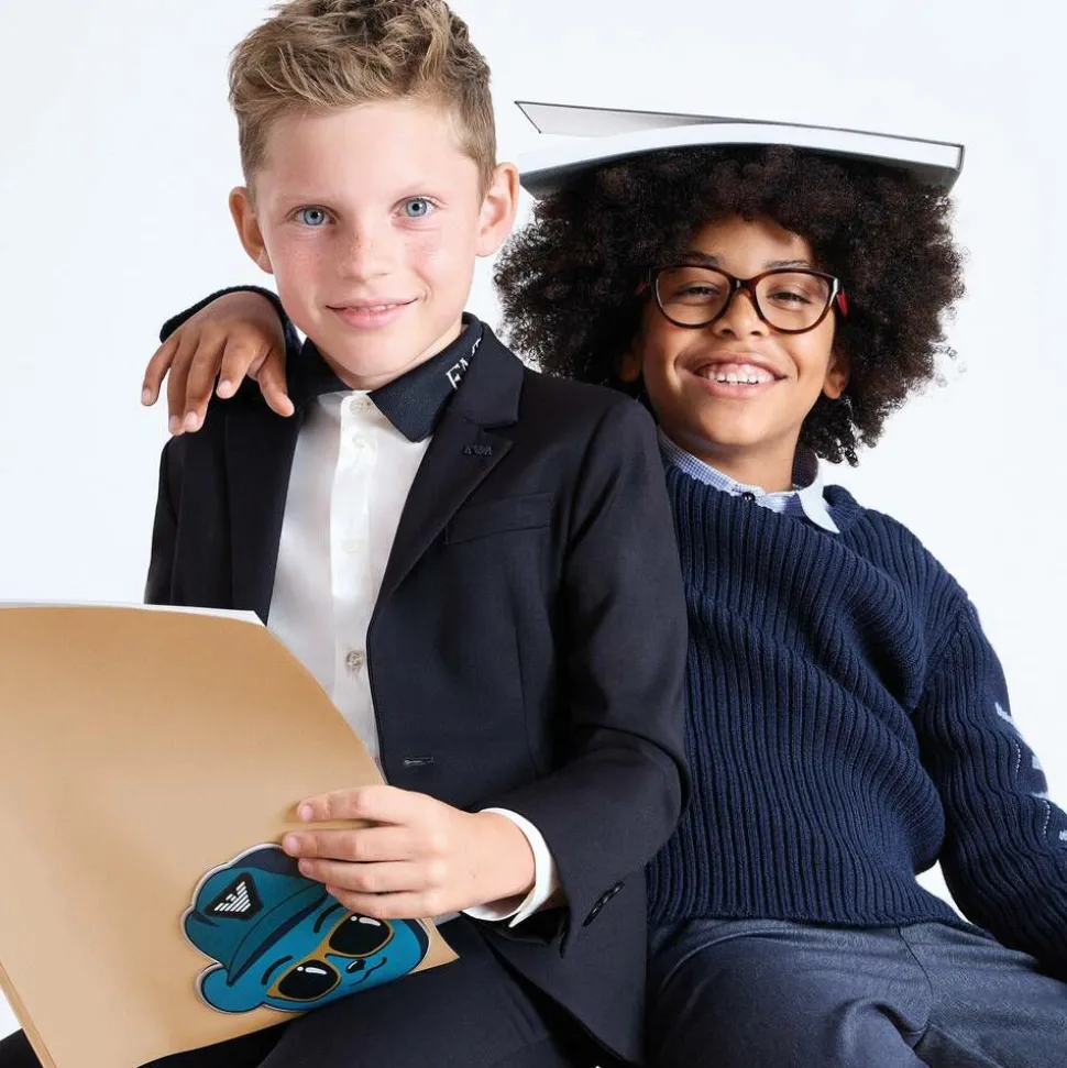 Boys Navy Blue Wool Single-Breasted Suit