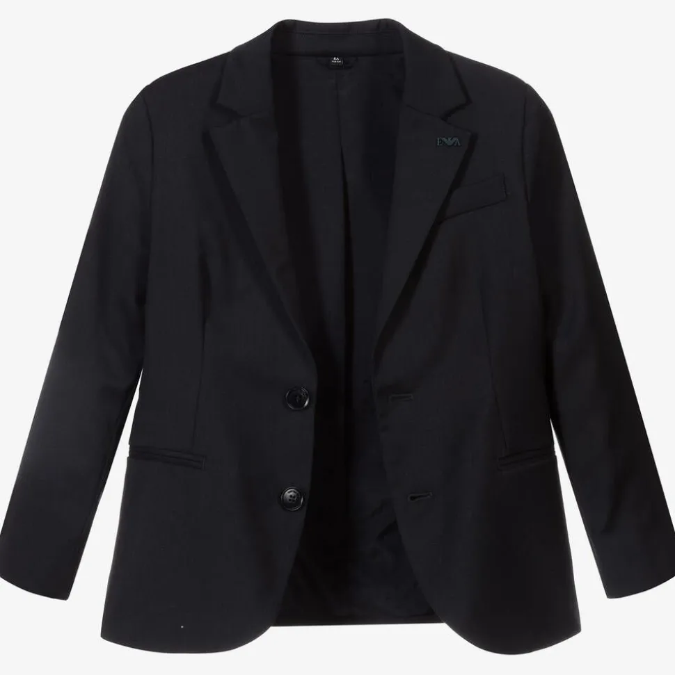 Boys Navy Blue Wool Single-Breasted Suit