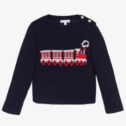 Boys Navy Blue Wool Train Sweater