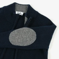 Boys Navy Blue Wool Zip-Up Cardigan