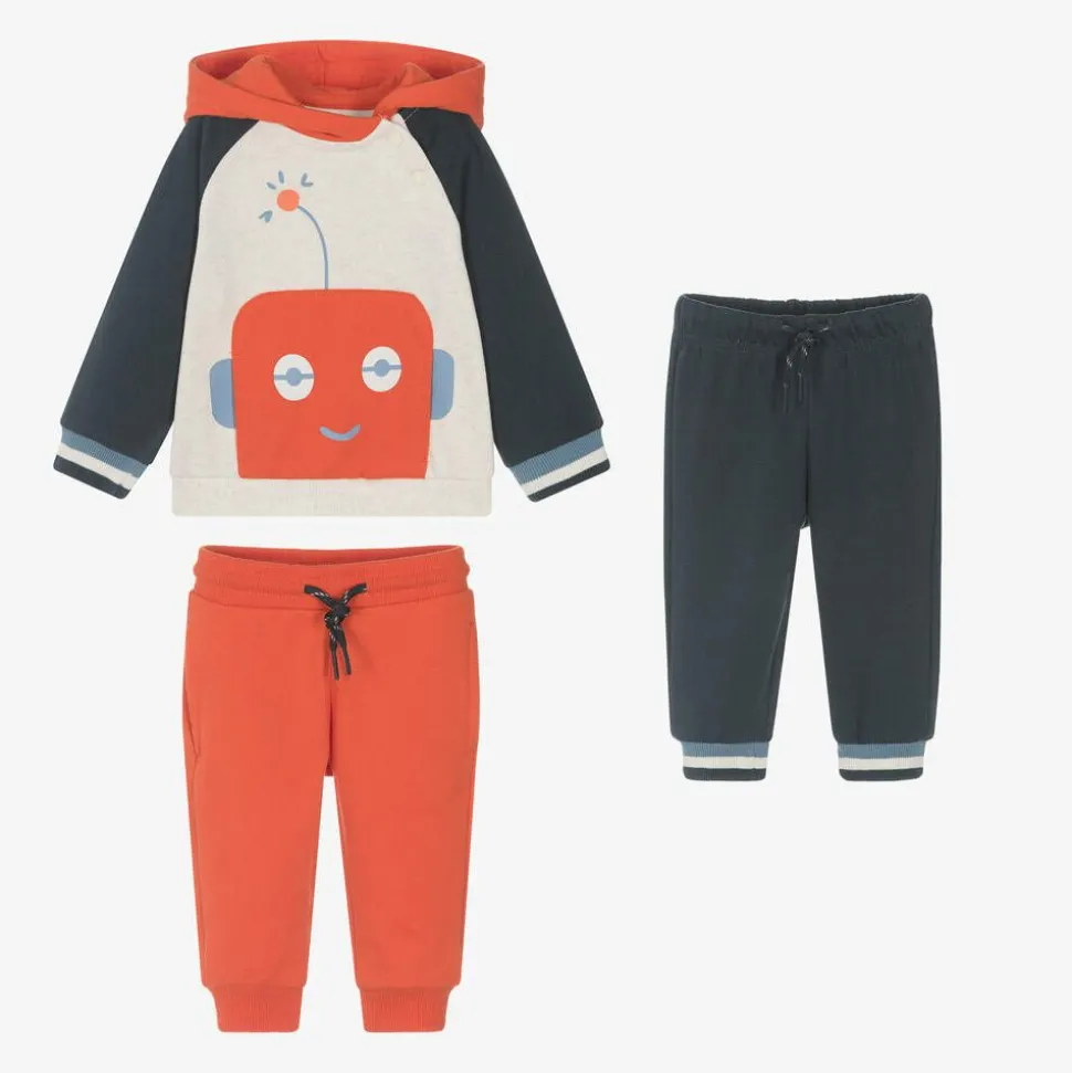 Boys Orange & Blue Cotton Robot Tracksuit Set