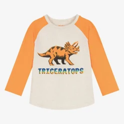 Boys Orange Cotton Dinosaur Top