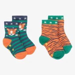Boys Orange Cotton Slipper Socks (2 Pack)