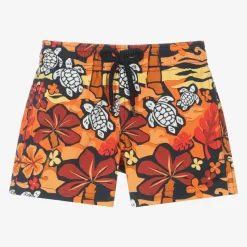 Boys Orange Tropical Print Swim Shorts