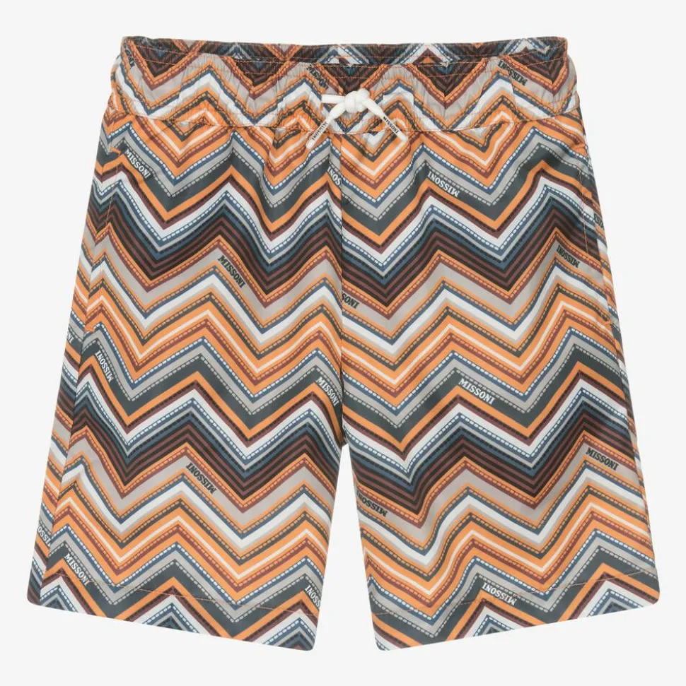 Boys Orange Zigzag Swim Shorts