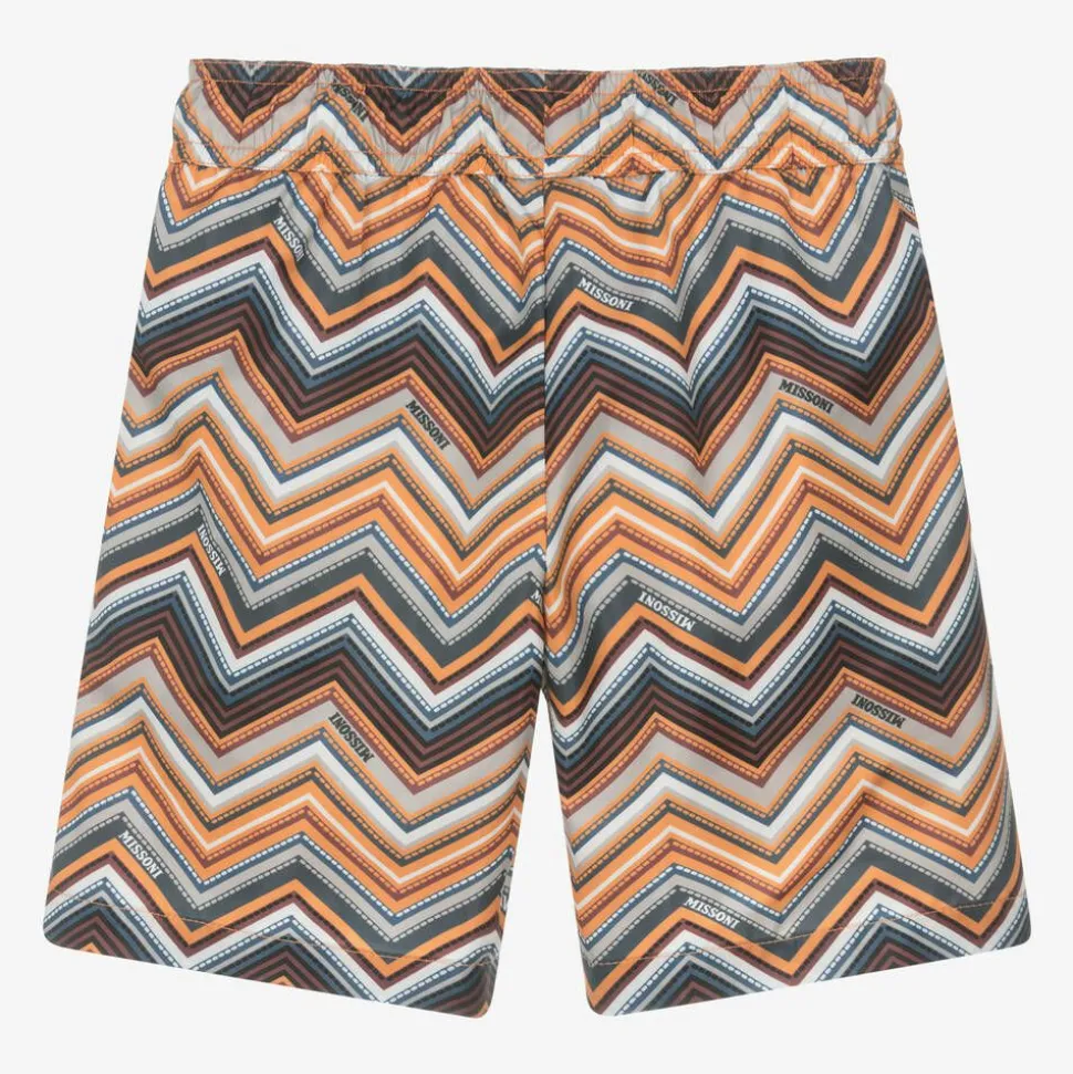 Boys Orange Zigzag Swim Shorts
