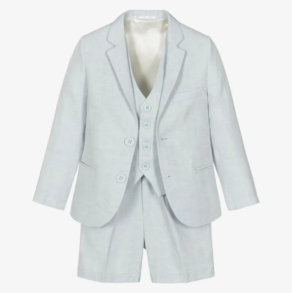 Boys Pale Blue Cotton Shorts Suit