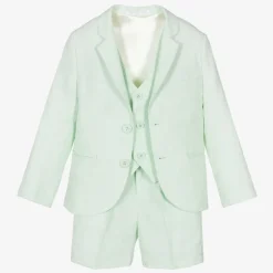 Boys Pale Green Linen & Cotton Shorts Suit