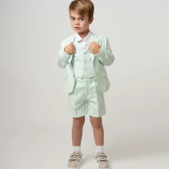 Boys Pale Green Linen & Cotton Shorts Suit