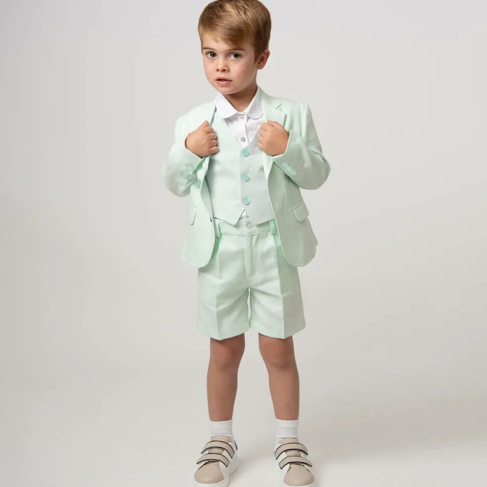 Boys Pale Green Linen & Cotton Shorts Suit