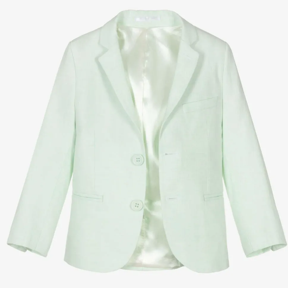 Boys Pale Green Linen & Cotton Shorts Suit