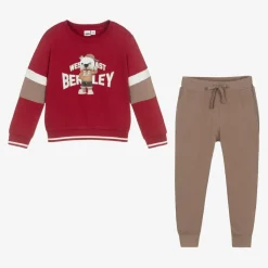 Boys Red & Beige Cotton Tracksuit