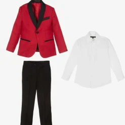 Boys Red & Black Jacquard Suit