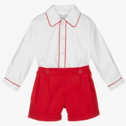 Boys Red & Ivory Cotton Buster Suit
