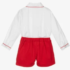 Boys Red & Ivory Cotton Buster Suit