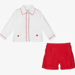 Boys Red & Ivory Cotton Buster Suit