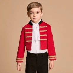 Boys Red Cotton Military 3 Piece Suit