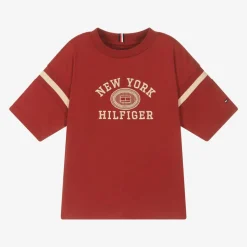 Boys Red Cotton Varsity Logo T-Shirt