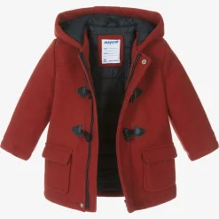 Boys Red Hooded Duffle Coat