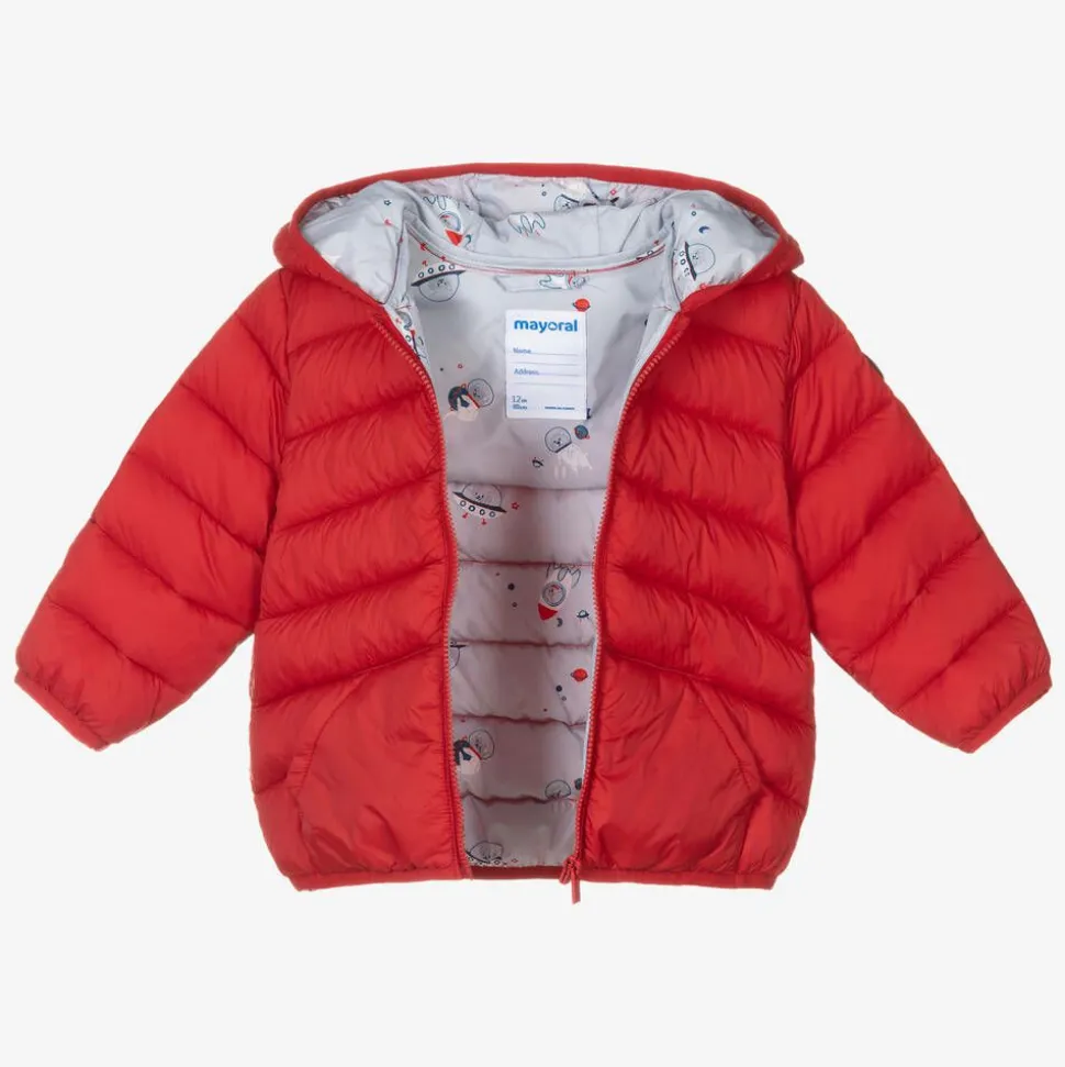 Boys Red Hooded Puffer Jacket