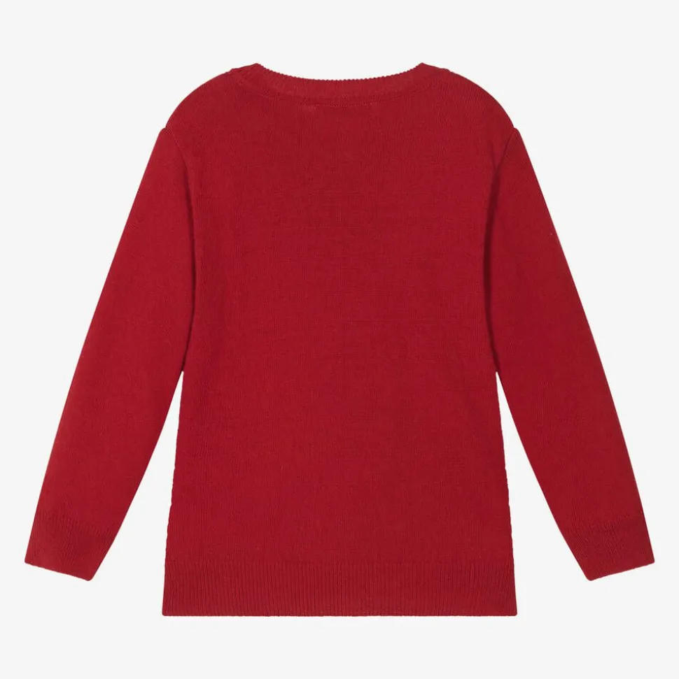 Boys Red Knitted Cotton & Wool Sweater