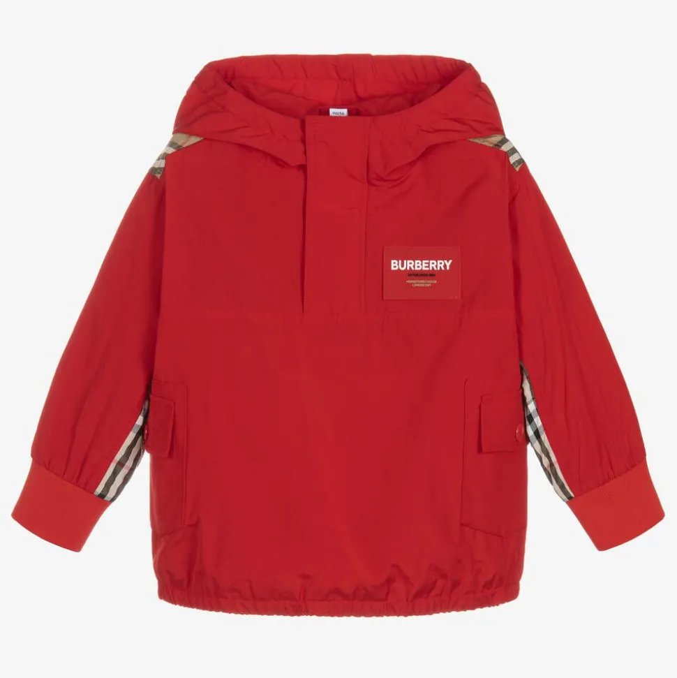 Boys Red Quarter-Zip Vintage Check Jacket